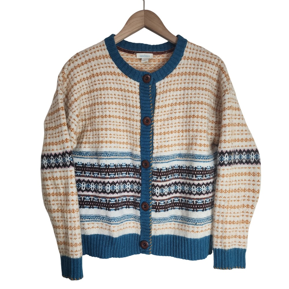 Sundance Sweater Women's Large Wallace‎ Fair Isle Wool Blend Long Sleeve